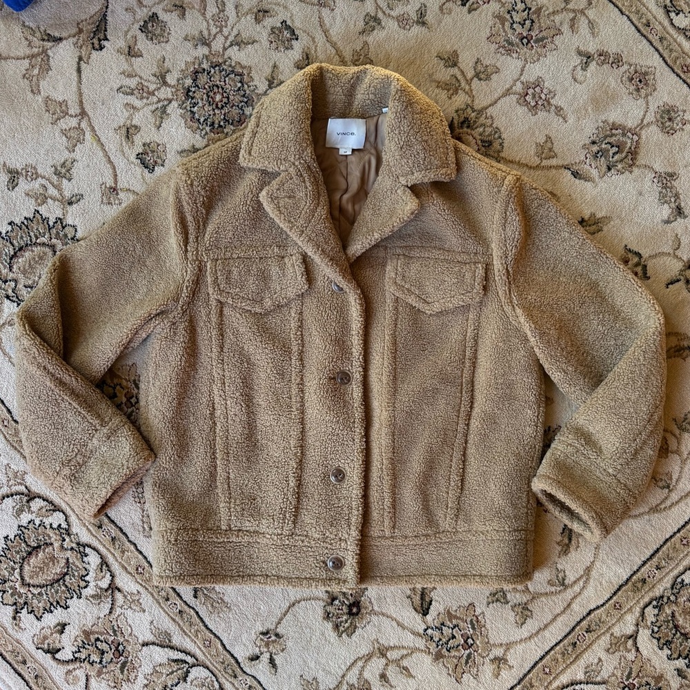 VINCE EUC Camel Faux Sherpa Teddy Shirt Jacket sz S